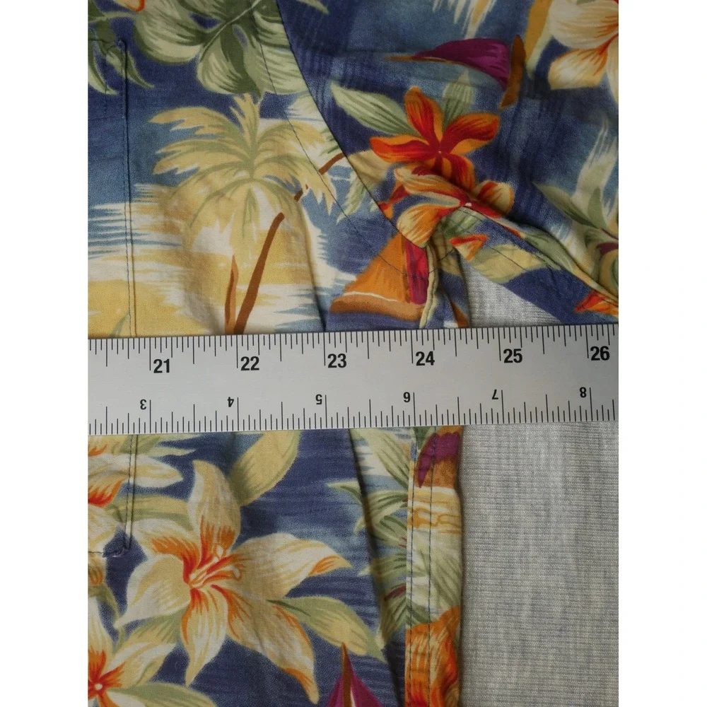 Campia Moda Mens XL Hawaiian Shirt Blue Tropical Hibiscus Palm Tree Cotton‎ XL
